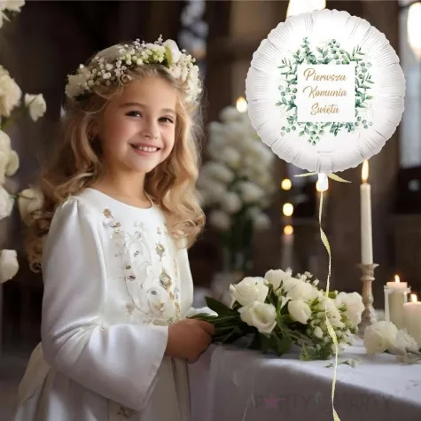 balon foliowy komunia swieta kwadratowy eukaliptus 18 rnd