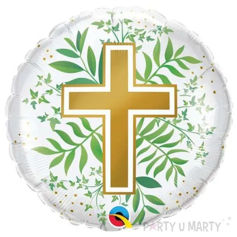 balon foliowy komunia zloty krzyz bialy qualatex 18 rnd