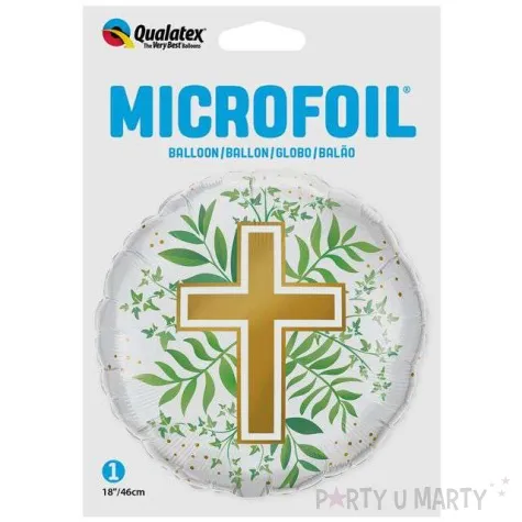 balon foliowy komunia zloty krzyz bialy qualatex 18 rnd