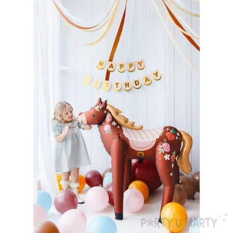 balon foliowy kon w kwiaty brazowy partydeco 50 shp