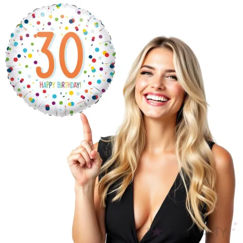 balon foliowy konfetti 30 lat pomaranczowy amscan 16 rnd