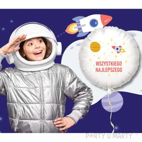 balon foliowy kosmiczna rakieta wszystkiego najlepszego bialy 18 rnd