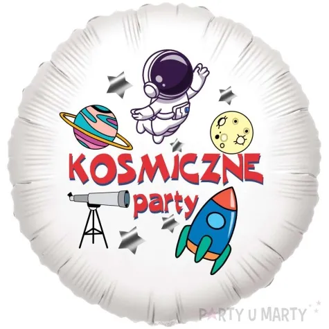 balon foliowy kosmiczne party napis bialy 18 rnd
