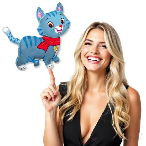 balon foliowy kotek w szalu niebieski flexmetal 24 shp