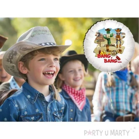 balon foliowy kowbojskie party bang bang bialy 18 rnd