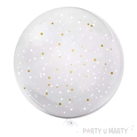 balon foliowy kropki bialo zlote transparentny tuban 18 orb