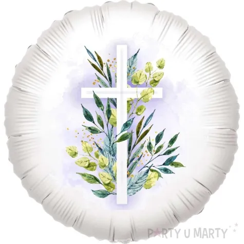 balon foliowy krzyz opleciony kwiatami 18 rnd