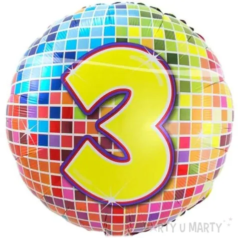 balon foliowy kula dyskotekowa liczba 3 folat 18 orb