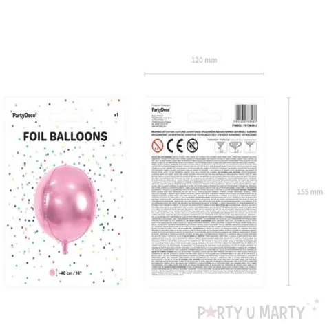 balon foliowy kula rozowy jasny partydeco 16 orb