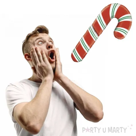 balon foliowy laska cukrowa bialo czerwony betallic 50 shp