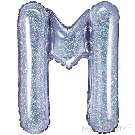 balon foliowy litera m holograficzna srebrny partydeco 14 ltr