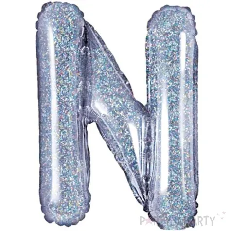 balon foliowy litera n 14 partydeco srebrny holograficzny