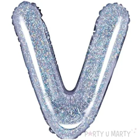 balon foliowy litera v 14 partydeco srebrny holograficzny