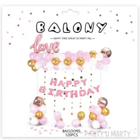 balon foliowy love happy birthday rosegold partypal zestaw 120 szt