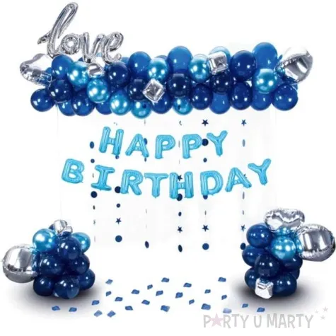 balon foliowy love happy birthday srebrno granatowe partypal zestaw 102 szt