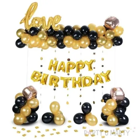 balon foliowy love happy birthday zloto czarne partypal zestaw 120 szt