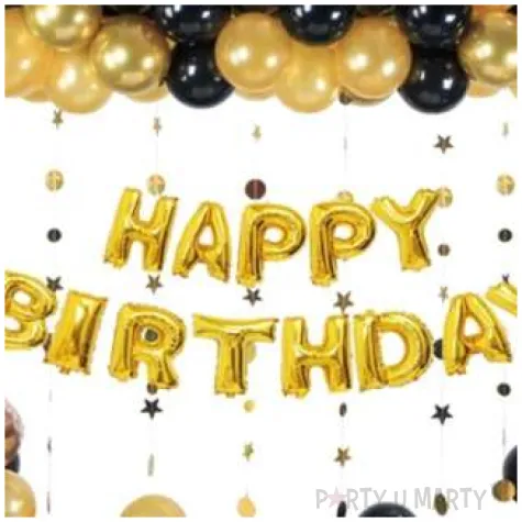 balon foliowy love happy birthday zloto czarne partypal zestaw 120 szt