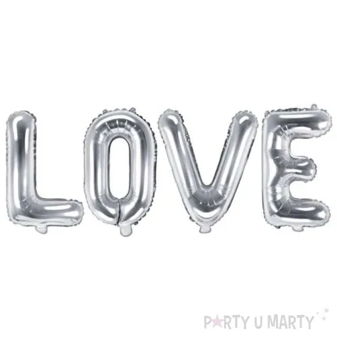 balon foliowy love srebrny partydeco zestaw