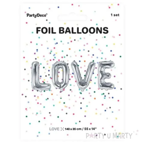 balon foliowy love srebrny partydeco zestaw