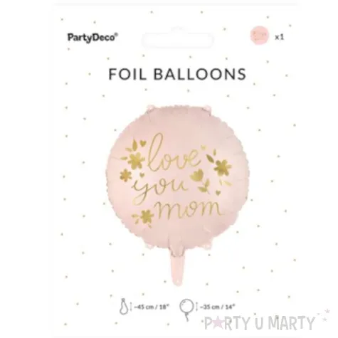 balon foliowy love you mom rozowy zloty partydeco 18 rnd