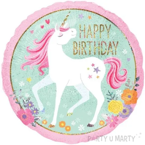 balon foliowy magiczny jednorozec happy birthday holograficzny amscan 18 rnd