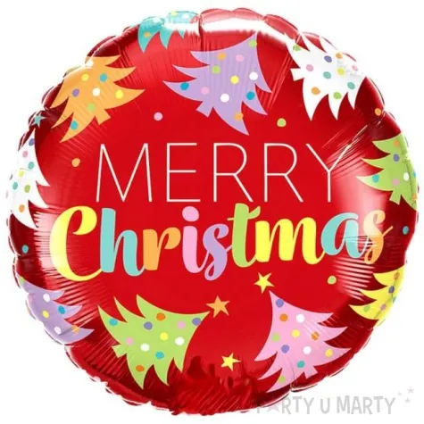 balon foliowy merry christmas choinki czerwony qualatex 18 rnd