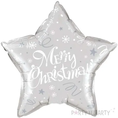 balon foliowy merry christmas gwiazda srebrny qualatex 20 str