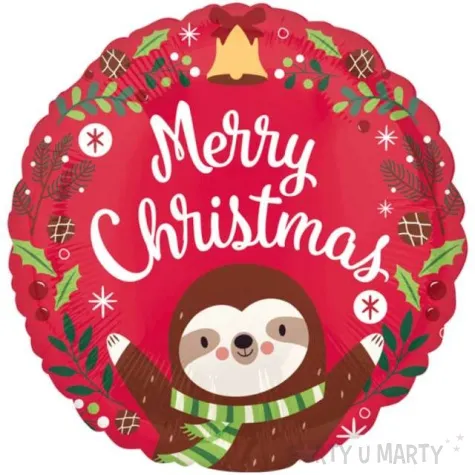 balon foliowy merry christmas leniwiec czerwony amscan 18 rnd