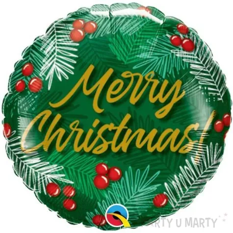 balon foliowy merry christmas ostrokrzew qualatex 9 rnd