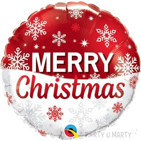balon foliowy merry christmas platki sniegu czerwono bialy qualatex 18 rnd
