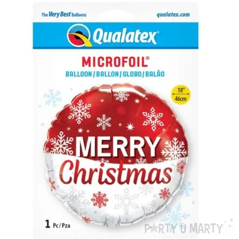 balon foliowy merry christmas platki sniegu czerwono bialy qualatex 18 rnd