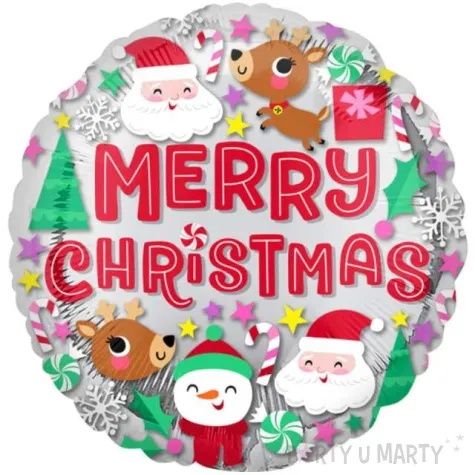 balon foliowy merry christmas renifery i mikolaje amscan 17 rnd