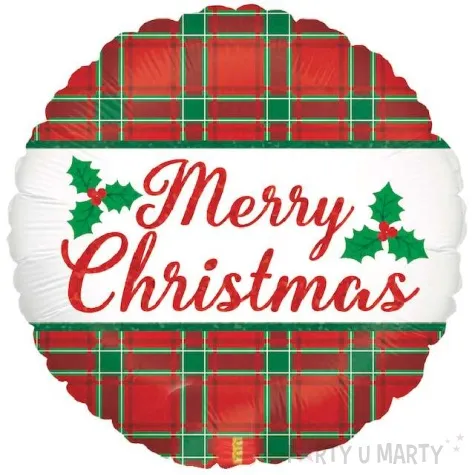 balon foliowy merry christmas swiateczna kratka betallic 18 rnd
