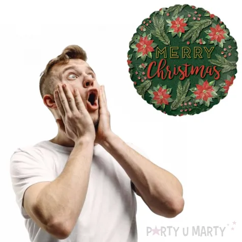 balon foliowy merry christmas zielony betallic 18 rnd