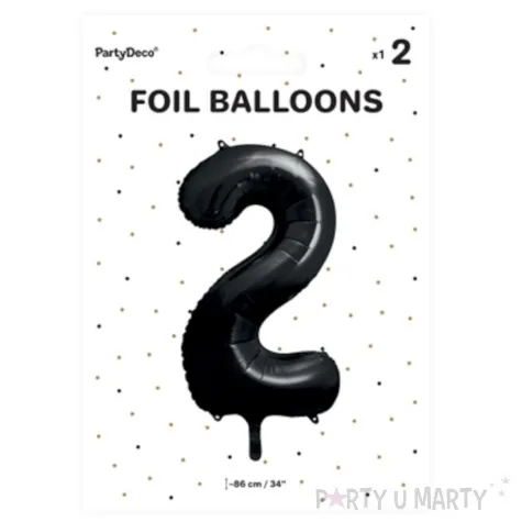 balon foliowy metalizowana cyfra 2 czarny partydeco 33 dgt
