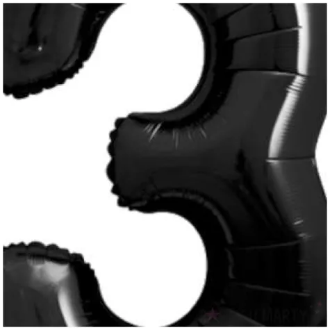 balon foliowy metalizowana cyfra 3 czarny partydeco 33 dgt