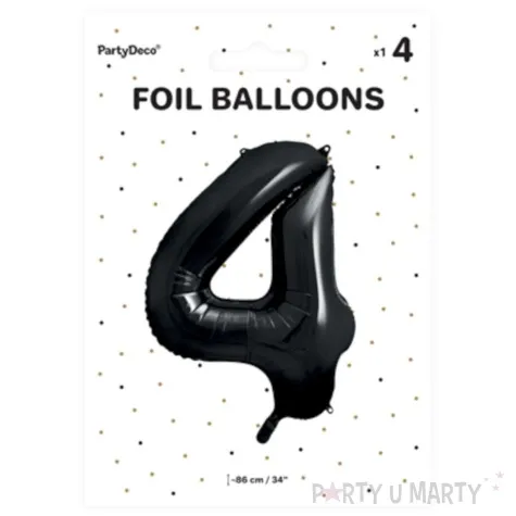 balon foliowy metalizowana cyfra 4 czarny partydeco 33 dgt
