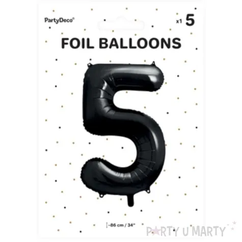 balon foliowy metalizowana cyfra 5 czarny partydeco 33 dgt