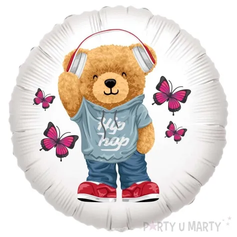 balon foliowy mis i hip hop bialy 18 rnd