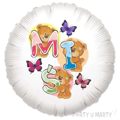 balon foliowy mis i literki bialy 18 rnd