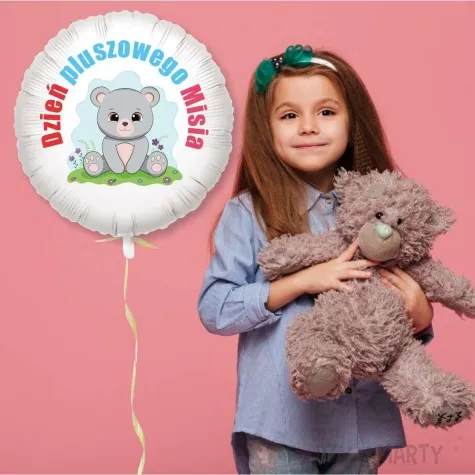 balon foliowy mis i pastelki dzien pluszowego misia bialy 18 rnd