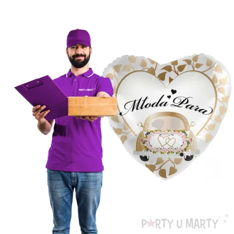 balon foliowy mloda para serce bialo zloty premioloon 17 hrt