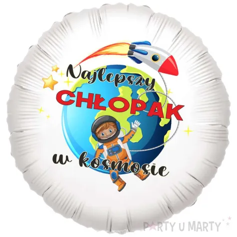 balon foliowy najlepszy chlopak w kosmosie bialy 18 rnd