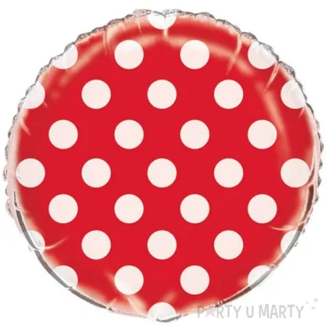 balon foliowy okragly w kropki czerwony unique 18 rnd
