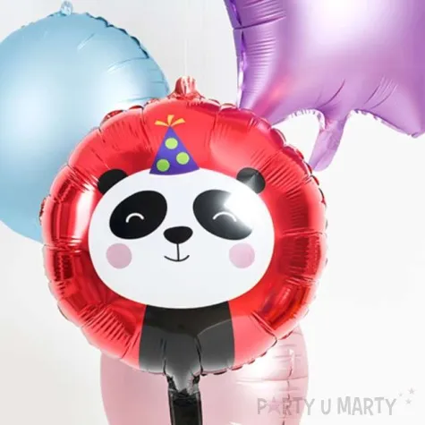 balon foliowy panda w czapeczce urodzinowej czerwony folat 18 rnd