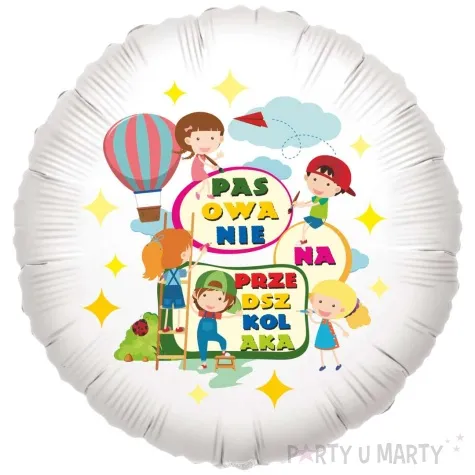 balon foliowy pasowanie na przedszkolaka balon bialy 18 rnd