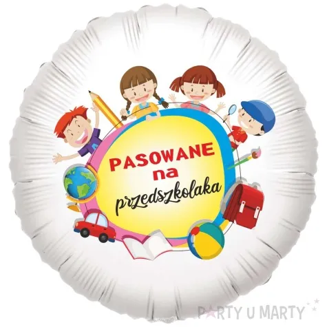 balon foliowy pasowanie na przedszkolaka dzieci bialy 18 rnd