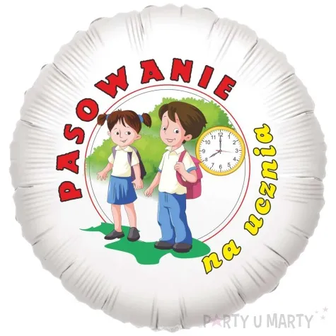 balon foliowy pasowanie na ucznia zegar bialy 18 rnd