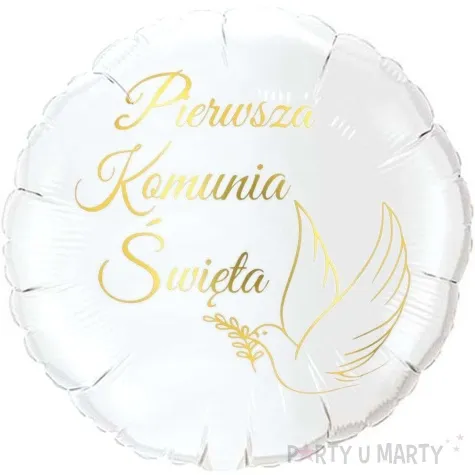 balon foliowy pierwsza komunia swieta golabek bialo zloty czakos 18 rnd