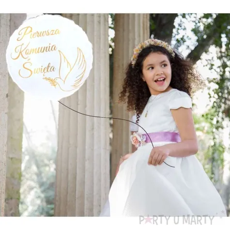 balon foliowy pierwsza komunia swieta golabek bialo zloty czakos 18 rnd